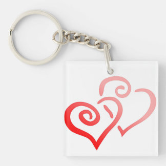 Porte-clés Double Rouge Tourbillonnant Coeurs Acrylique Porte