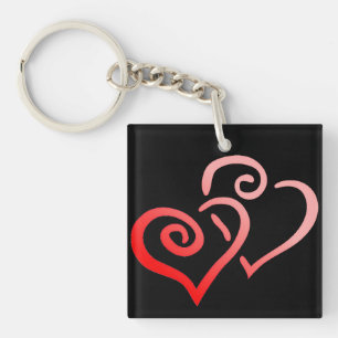 Porte-clés Double Rouge Tourbillonnant Coeurs Acrylique Porte
