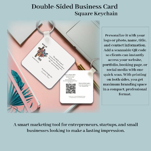 Porte-clés Double Sided Business Card Square Keychain