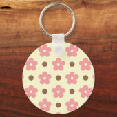 Porte-clés Douce Florale Rose et Motif à Points Marron Rétro (Verso)
