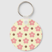 Porte-clés Douce Florale Rose et Motif à Points Marron Rétro (Verso)