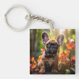 Porte-clés 🐶💗Douce Frenchie chiot dans une jungle