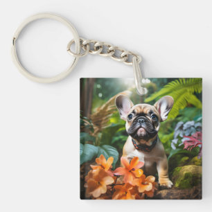Porte-clés 😍Douce Frenchie chiot dans une jungle