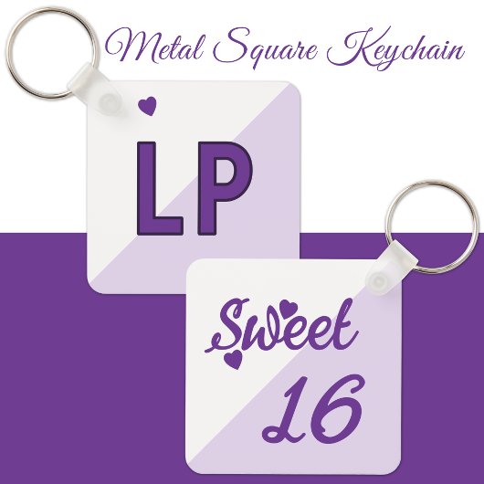 Porte-clés Douces initiales 16 ans 16e anniversaire violet