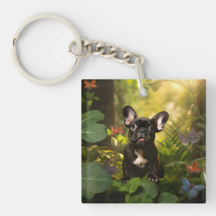 Porte-clés 🐶💗Doux chiot Frenchie dans une jungle