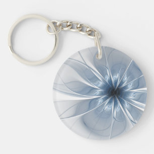 Porte-clés Doux et tendreté bleu fleur imaginaire fractal cu