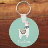 Porte-clés Doux Lama Blanc Monogramme Vert Menthe Nom (Recto)