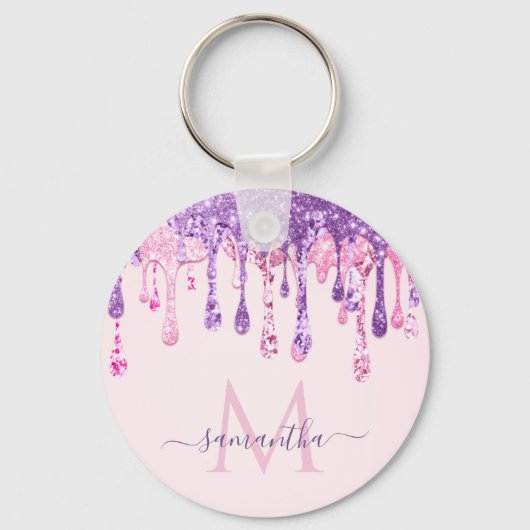 Porte-clés Doux rose violet Parties scintillant goutte Monogr (Recto)