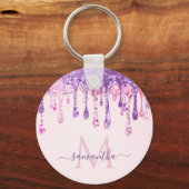 Porte-clés Doux rose violet Parties scintillant goutte Monogr (Recto)