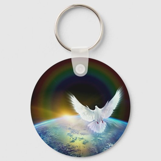 Porte-clés Dove of peace holy spirit over earth with Rainbow. (Recto)