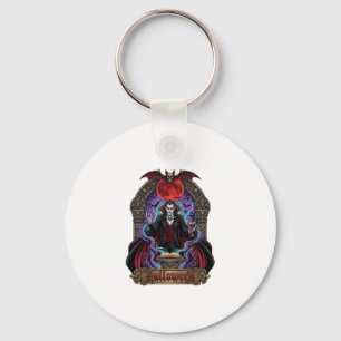 Porte-clés Dracula Halloween Lune Rouge Chauves-Souris Crâne_