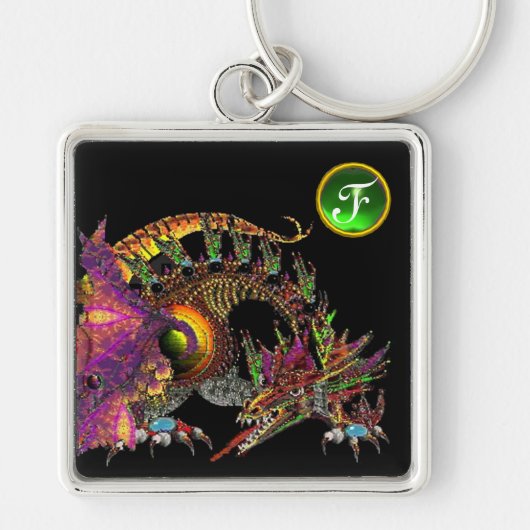 Porte-clés DRAGO, Monogramme vert émeraude (Devant)