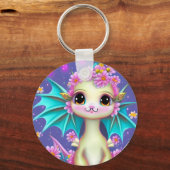Porte-clés Dragon Bébé mignon aux fleurs roses (Recto)