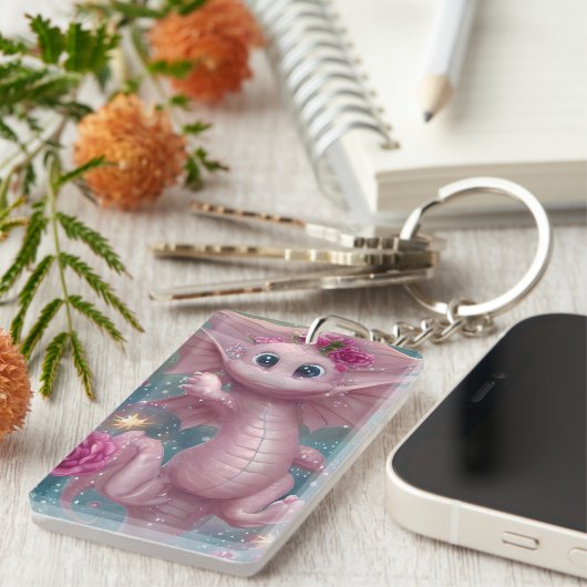 Porte-clés Dragon Bébé Rose (Devant droit)