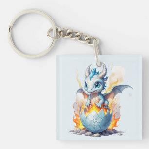Porte-clés Dragon bleu à éclos givre acrylique