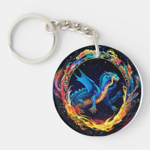 Porte-clés Dragon Bleu Avec Flammes Mystiques Utilisation Quo