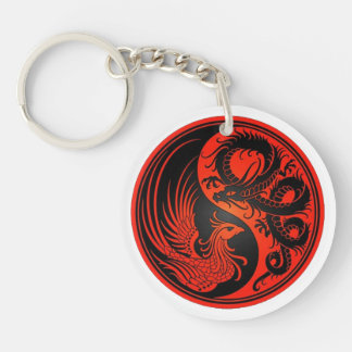 Porte-clés Dragon bleu et rouge avec Phoenix