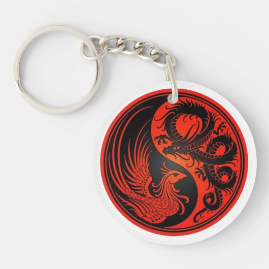 Porte-clés Dragon bleu et rouge avec Phoenix (Devant)