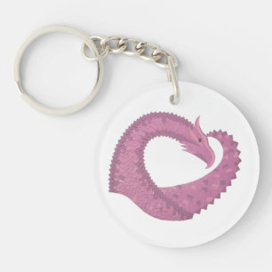 Porte-clés Dragon cardiaque mauve sur blanc