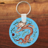Porte-clés Dragon chinois ancien pourchassant perle flamboyan (Recto)