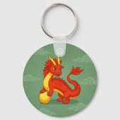 Porte-clés Dragon Chinois Rouge sur Fond Vert (Recto)