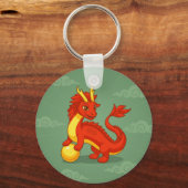 Porte-clés Dragon Chinois Rouge sur Fond Vert (Recto)