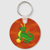 Porte-clés Dragon Chinois Vert sur Fond Rouge (Recto)