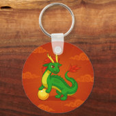 Porte-clés Dragon Chinois Vert sur Fond Rouge (Recto)