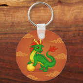 Porte-clés Dragon Chinois Vert sur Rouge (Recto)