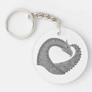 Porte-clés Dragon de coeur gris sur blanc