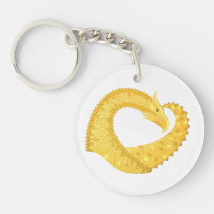 Porte-clés Dragon de coeur jaune sur blanc