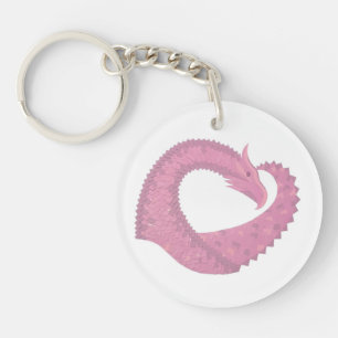 Porte-clés Dragon de coeur rose sur blanc