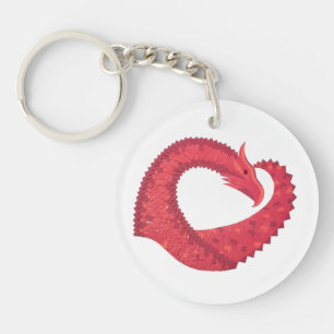 Porte-clés Dragon de coeur rouge en blanc