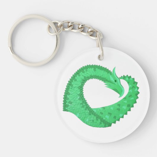 Porte-clés Dragon de coeur vert sur blanc (Devant)