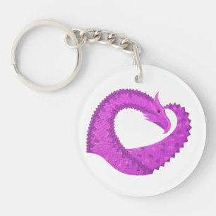 Porte-clés Dragon de coeur violet clair sur blanc