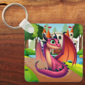Porte-clés Dragon de dessin animé mignon violet/rouge (Recto)