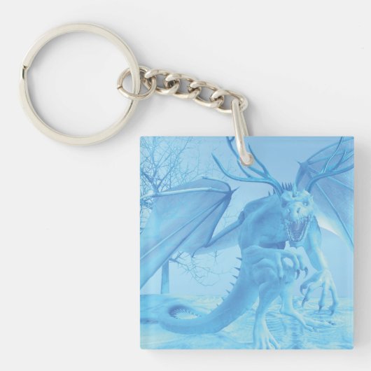 Porte-clés Dragon de glace avec bois (Devant)