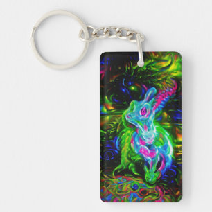 Porte-clés Dragon de lapin psychédélique à Neon Imaginaire
