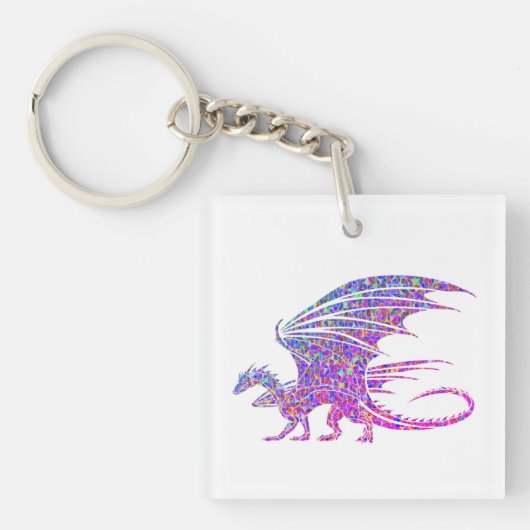 Porte-clés Dragon de mosaïque violet Extraordinaire sur blanc (Devant)