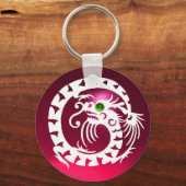 Porte-clés DRAGON DE NAGE, blanc, rubis rose rouge, émeraude  (Recto)
