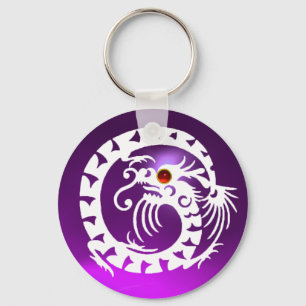 Porte-clés DRAGON DE NAGE, blanc, rubis rouge, améthyste viol
