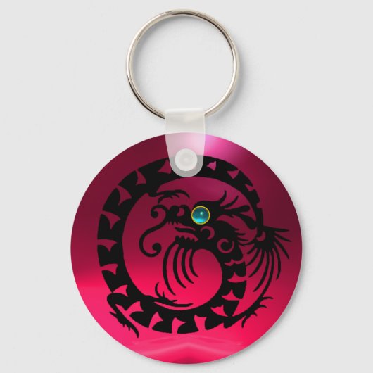 Porte-clés DRAGON DE NAGE, noir, aquamarine bleue, rubis rose (Recto)