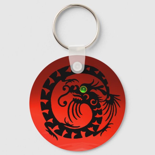Porte-clés DRAGON DE NAGE, noir, rubis rouge, émeraude verte (Recto)