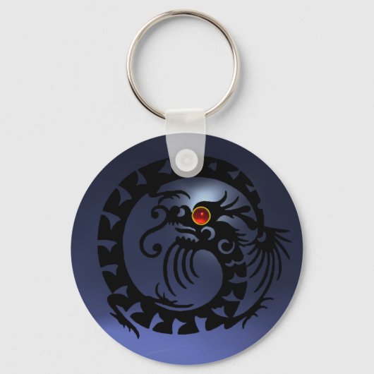 Porte-clés DRAGON DE NAGE, noir, rubis rouge, topaz bleu (Recto)