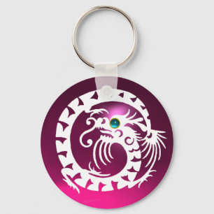 Porte-clés DRAGON DE NAKE, blanc, aquamarine bleue, améthyste