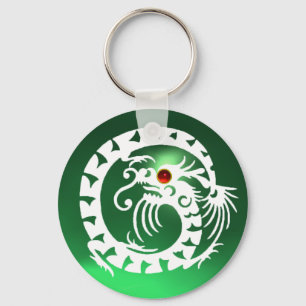 Porte-clés DRAGON DE SNAKE, blanc, rubis rouge, jade verte