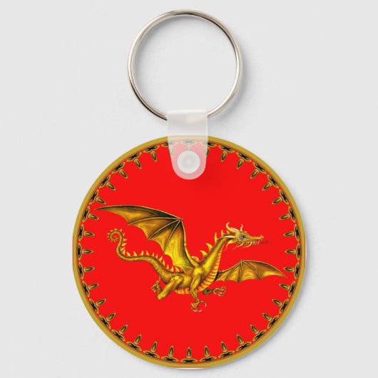 Porte-clés dragon d'or en rouge (Recto)