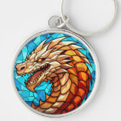 Porte-clés Dragon d'or sur verre à âme bleue (Devant)