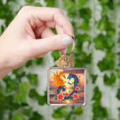 Porte-clés Dragon et Phoenix vibrant avec fleurs (main)