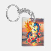 Porte-clés Dragon et Phoenix vibrant avec fleurs (Devant gauche)